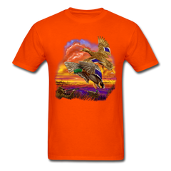 Mallards Flying sunset tee shirt - orange