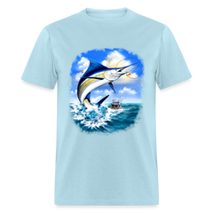 Marlin Fishing tee shirt - powder blue