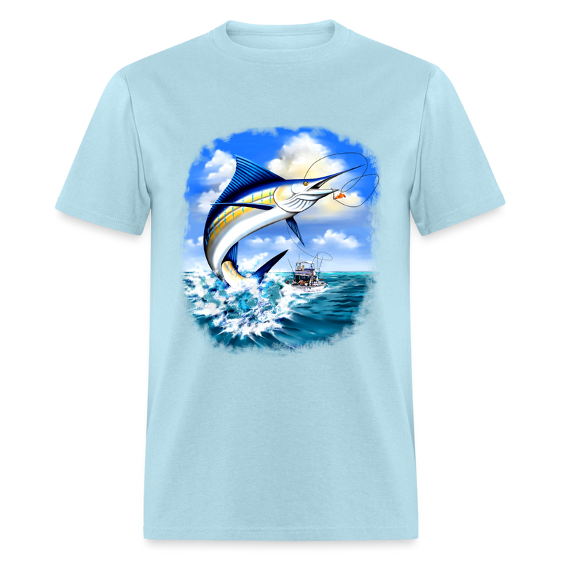 Marlin Fishing tee shirt - powder blue