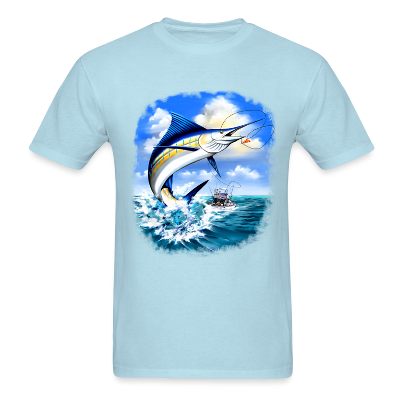 Marlin Fishing tee shirt - powder blue