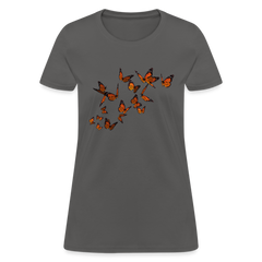 Monarch Butterflies Women's V-neck tee shirt - charcoal