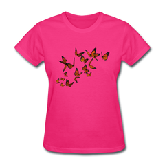 Monarch Butterflies Women's V-neck tee shirt - fuchsia
