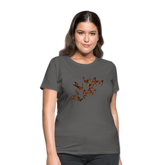 Monarch Butterflies Women's V-neck tee shirt - charcoal