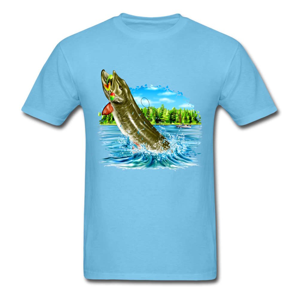 Muskie Fishing Lake tee shirt - aquatic blue