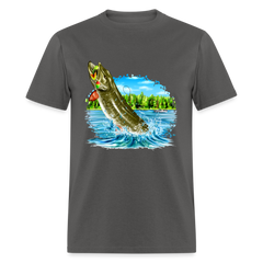 Muskie Fishing Lake tee shirt - charcoal