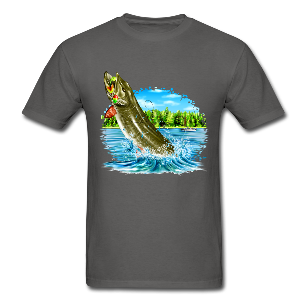 Muskie Fishing Lake tee shirt - charcoal