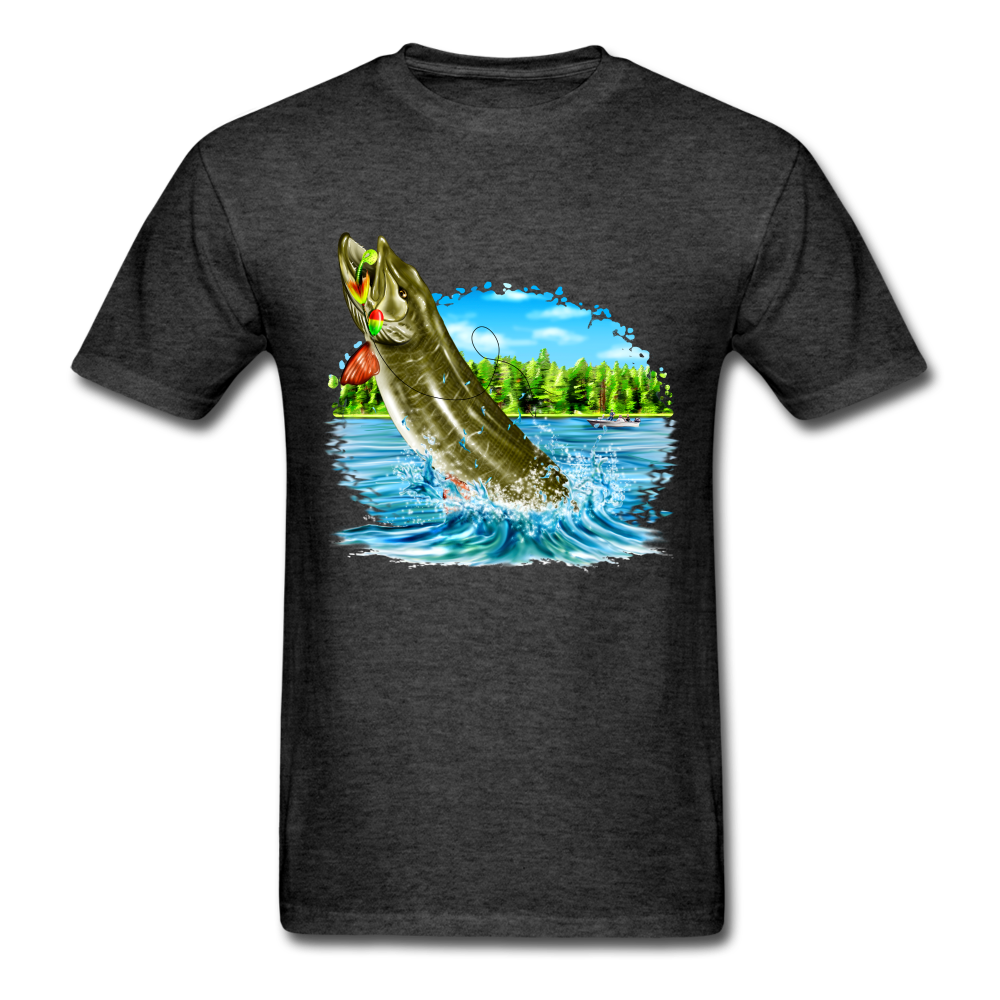 Muskie Fishing Lake tee shirt - heather black