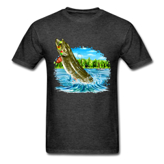 Muskie Fishing Lake tee shirt - heather black