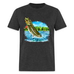 Muskie Fishing Lake tee shirt - heather black