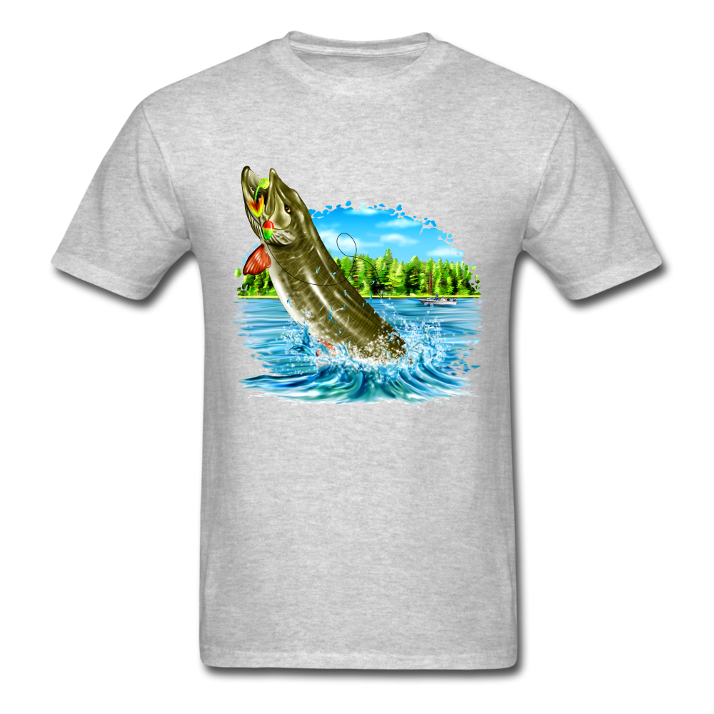 Muskie Fishing Lake tee shirt - heather gray