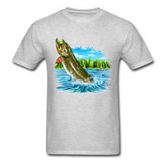 Muskie Fishing Lake tee shirt - heather gray