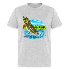 Muskie Fishing Lake tee shirt - heather gray