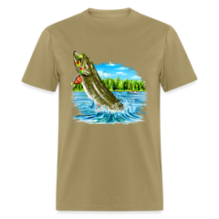 Muskie Fishing Lake tee shirt - khaki
