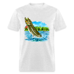 Muskie Fishing Lake tee shirt - light heather gray