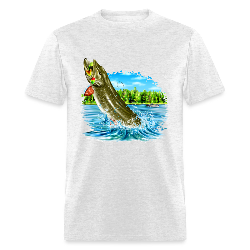 Muskie Fishing Lake tee shirt - light heather gray