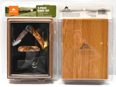 ozark trail 2 piece folding knife set wood box