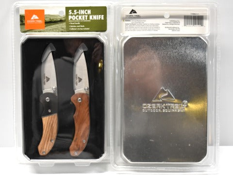 Ozark Trail 5.5 inch folding wood handle knife set tin box