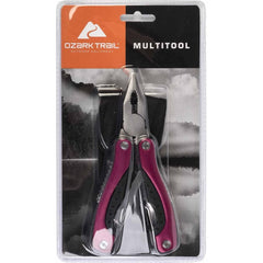 This Ozark Trail Large Multi tool allows you quick access to various tools. With a compact design, it is the perfect fit for your tackle box. This multi tool features a knife and cutter, a phillips and flathead screwdrivers, a line pick, saw and punch, all with a protective nylon sheath to store it in.  Ozark Trail Multi Tool, Large: Includes knife Flat and Phillips screwdrivers Punch and saw Cutter built into jaw Nylon sheath