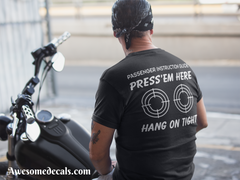 Passenger Instruction Guide Press'em Here Hang On Tight! Novelty tee biker shirt - [Awesome_Decals]