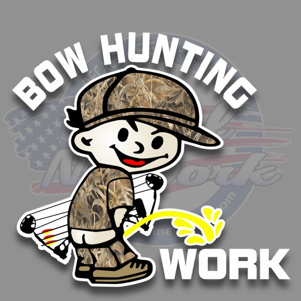 Pee Boy Bow Hunting peeing on Work full color vinyl decal - [Awesome_Decals]