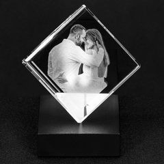 Personalized Crystal with Cut Corner Cube Personailzed 3D photo - [Awesome_Decals]