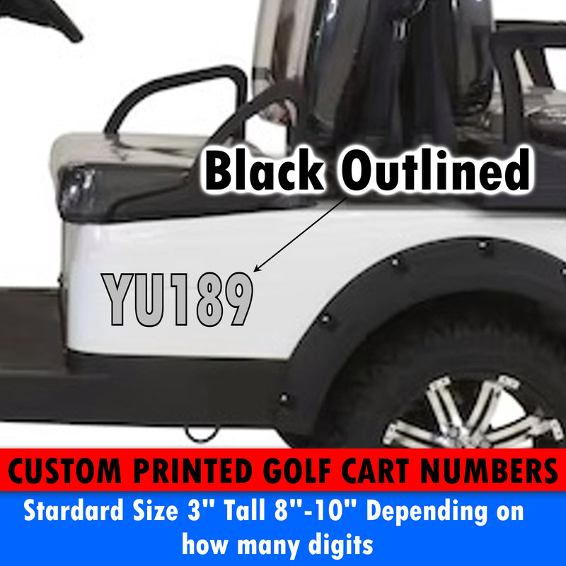 Golf Cart Numbers Full Color Black Outlined