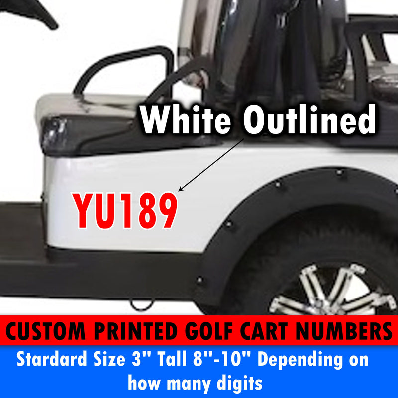 Golf Cart Numbers Full Color White Outlined