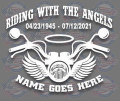 Riding With The Angels Motorcycle theme personalized decal