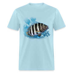 Sheepshead fishing tee shirt - powder blue