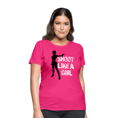 Shoot Like A Girl Handgun tee shirt - fuchsia