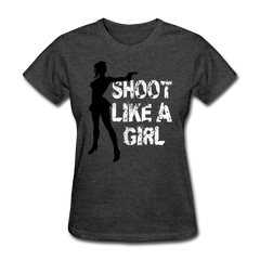 Shoot Like A Girl Handgun tee shirt - heather black