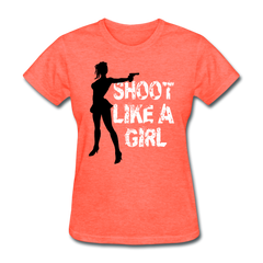 Shoot Like A Girl Handgun tee shirt - heather coral