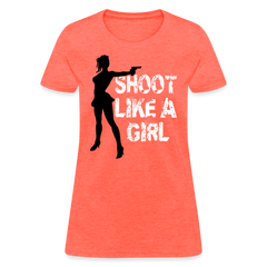 Shoot Like A Girl Handgun tee shirt - heather coral