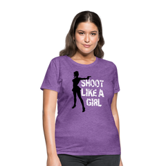 Shoot Like A Girl Handgun tee shirt - purple heather