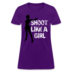 Shoot Like A Girl Handgun tee shirt - purple