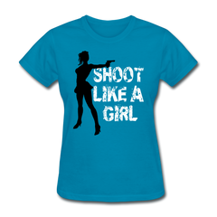 Shoot Like A Girl Handgun tee shirt - turquoise