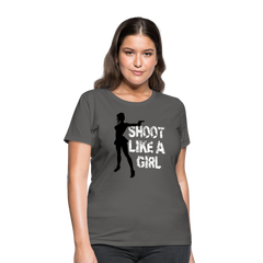 Shoot Like A Girl Handgun tee shirt - charcoal