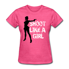 Shoot Like A Girl Handgun tee shirt - heather pink