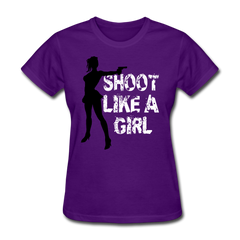 Shoot Like A Girl Handgun tee shirt - purple