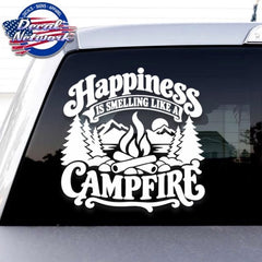 Happiness is Smelling Like a Campfire Vinyl Decal window Sticker 7"x 7"