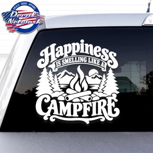 Happiness is Smelling Like a Campfire Vinyl Decal window Sticker 7