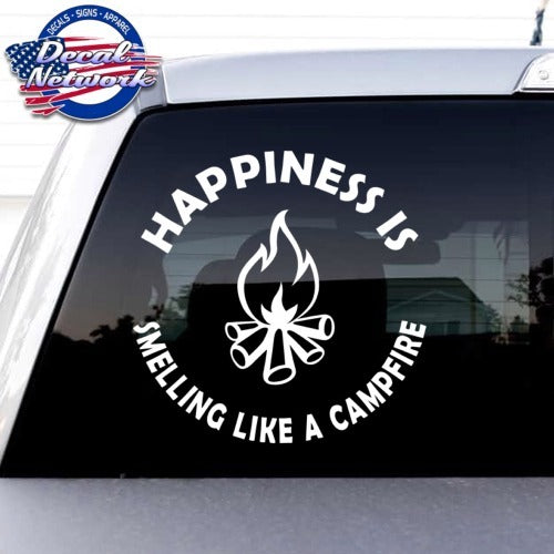 Happiness is Smelling Like a Campfire Circle Design Vinyl Decal window Sticker 6