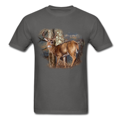 Standing in Woods Whitetail Buck tee shirt - charcoal
