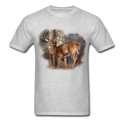 Standing in Woods Whitetail Buck tee shirt - heather gray