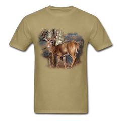 Standing in Woods Whitetail Buck tee shirt - khaki