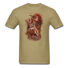 Whitetail Running Buck Wildlife tee shirt - khaki