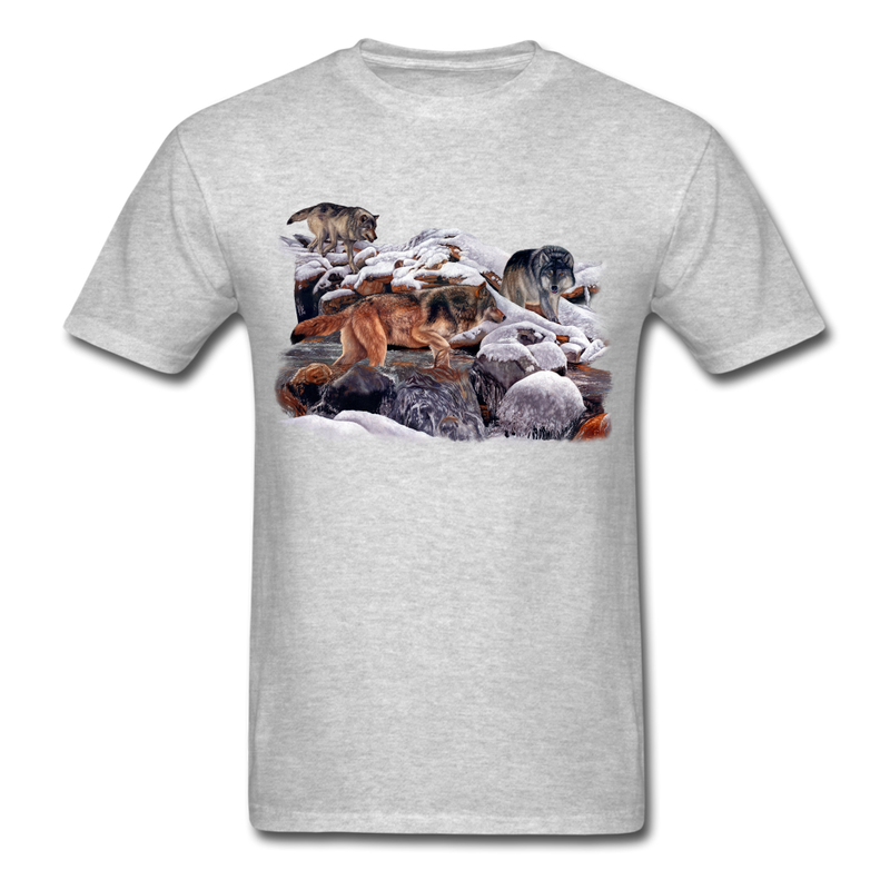 Wolves at the creek wildlife tee shirt - heather gray