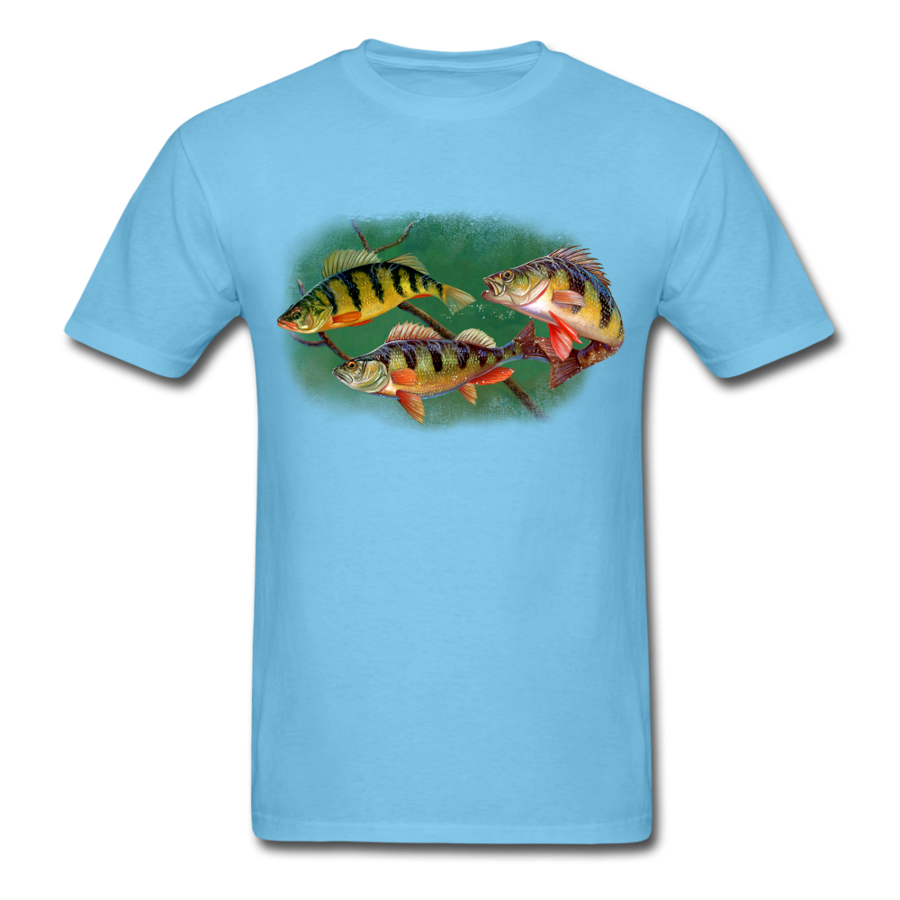 Yellow Perch fish tee shirt - aquatic blue