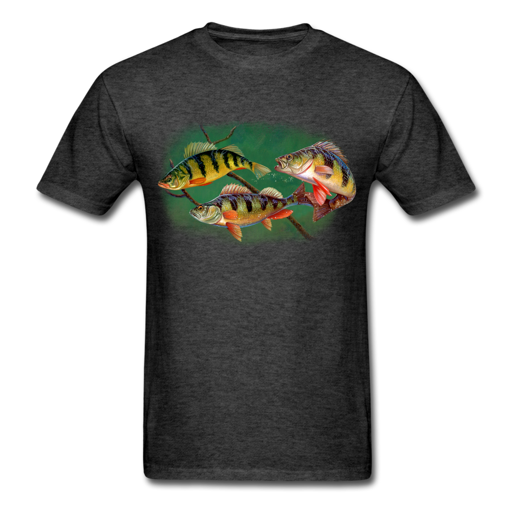 Yellow Perch fish tee shirt - heather black