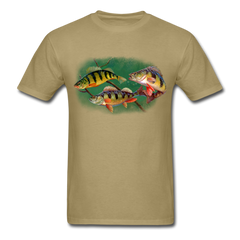 Yellow Perch fish tee shirt - khaki